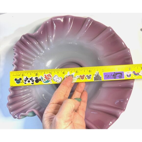 Fenton Lilac Turquoise Cased Glass Shell Shaped Bowl Scallop Ruffle Bridal - Picture 5 of 11
